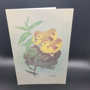 M.J. Pledger Greeting Card Ducklings in Pond Friendship Unused